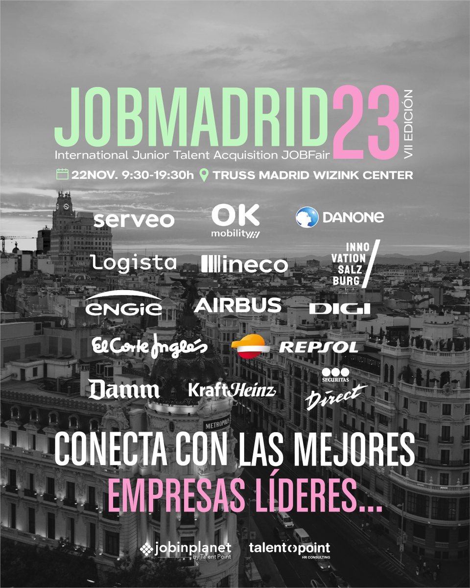 🚀 ¿Quieres formar parte de una experiencia única? 
📢 Participa en la VII edición de #JOBMadrid y conecta con el mejor Talento Junior 📨 Últimas inscripciones abiertas para empresas en: info@talentpoint.es o en bit.ly/3PKKRmu #JOBMadrid #EmpleoMadrid #JOBFair