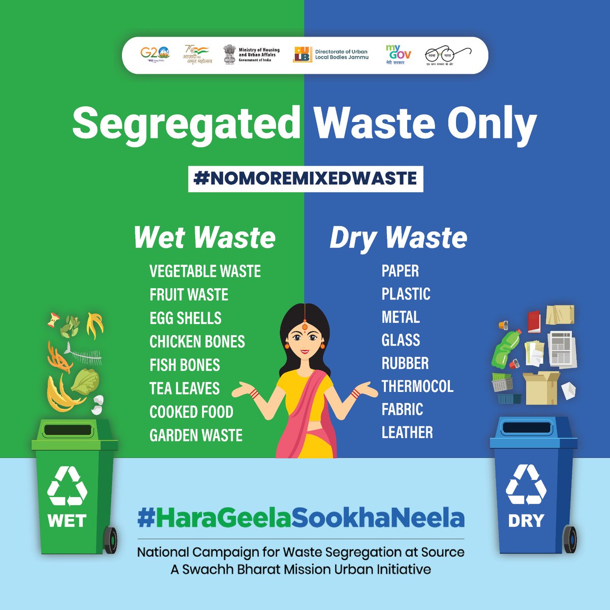 The concept of #2Bins is to segregate waste for better recycling. #GreenBin is for Organic, Biodegradable waste whereas #BlueBin is for Metals, Plastic and Non-Biodegradable waste. So start using 2 bins to make our city twice as cleaner! #mcbaribrahmana #segregatewaste @JammuUlb