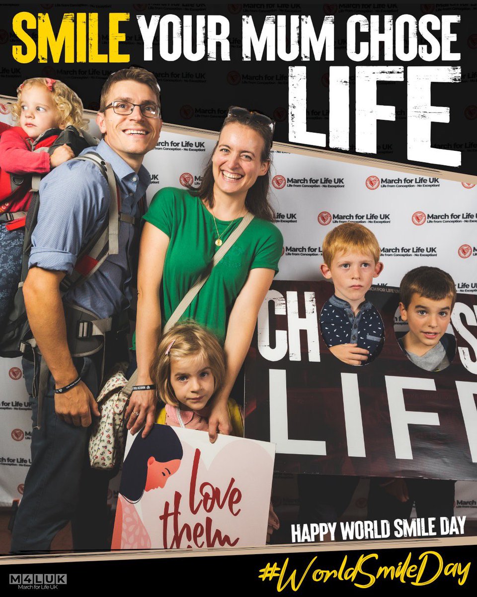 March4LifeUK's tweet photo. On #WorldSmileDay we say:
SMILE 🙂 your Mum CHOSE LIFE
#FreedomToLive #NumberOneIssue #prolife #equalfromdayone #righttolife #abortion #life #lovelife #marchforlife #pregnant #whywemarch #lovethemboth #prolifegen #prolifegeneration #humanrights #equalrights #marchforlife #secularprolife #prolifestudents #endabortion #catholic #studentsforlife #christian #prolifeisprowoman
#RoevWade #equality #prolifefeminism #babieslivesmatter #stopabortion