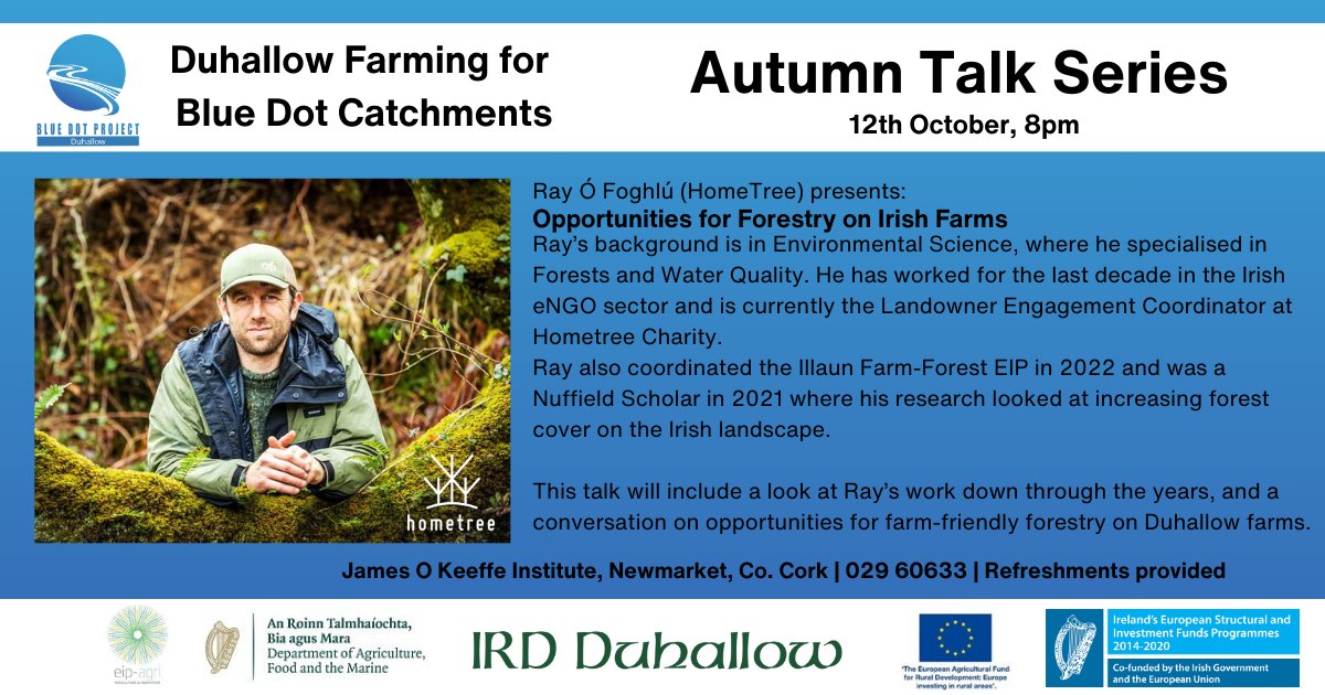 Next up in our Autumn Talk Series is @rayofoghlu from @hometree__ 🔵🌳🐮 🕗 Thursday 12th October, 8pm 📍 James O Keeffe Institute, Newmarket, Co. Cork Book your place here: irdduhallow.com/events/eip-aut…