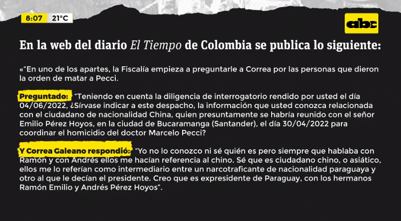 ABCTVpy's tweet photo. #MarceloPecci | Según una publicación del diario colombiano “El Tiempo”, uno de los cerebros del plan para matar al fiscal “salpica a un expresidente de Paraguay”.

📍Este declaró “en siete ocasiones que un expresidente paraguayo estaba enterado del plan criminal”.

#ABCTVPy🔗https://t.co/i2bNFSfsUc

🟡Facebook Live: https://t.co/QSp5O9lZq9