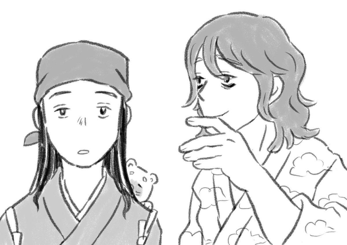 古山フウさんの漫画『化け鼬のロク』のファンアートを描きました。描いていて楽しかった!漫画の続きも楽しみです🏺