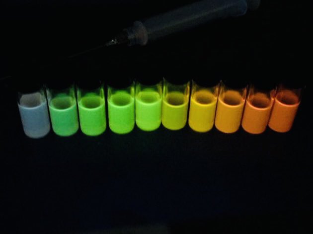 Happy #FluorescenceFriday!! Of course, in honor of Moungi, we are highlighting CdSe QDs! #glowythings #pleasedonttastetherainbow