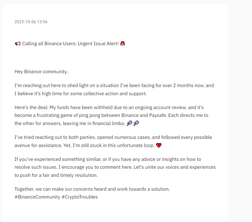 Tried to post this on <a href="/binance/">Binance</a>  feed, but they banned it. 🤐

I would like to highlight that this situation presented another opportunity for Binance to demonstrate its commitment to actively helping users. The decision to censor my message raises concerns about transparency.