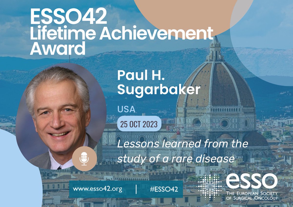 ❗️Not to be missed: This year's ESSO Lifetime Achievement Award 🏆 goes to @PSugarbaker - the pioneer of #cytoreductivesurgery followed by #HIPEC (#Sugarbaker Procedure) and mentor of numerous reference centres across the globe 🌎