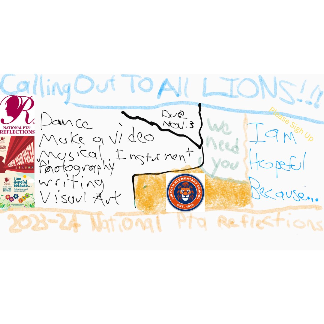 Our P.R.I.D.E Ambassador, Cooper V., is calling all Lions to enter this year's PTA Reflection program. This year's theme is "I am hopeful because..." Deadline for entries is November 3rd.  Look for details on the Lincoln PTA website. #WeAreLincolnD205
#weared205