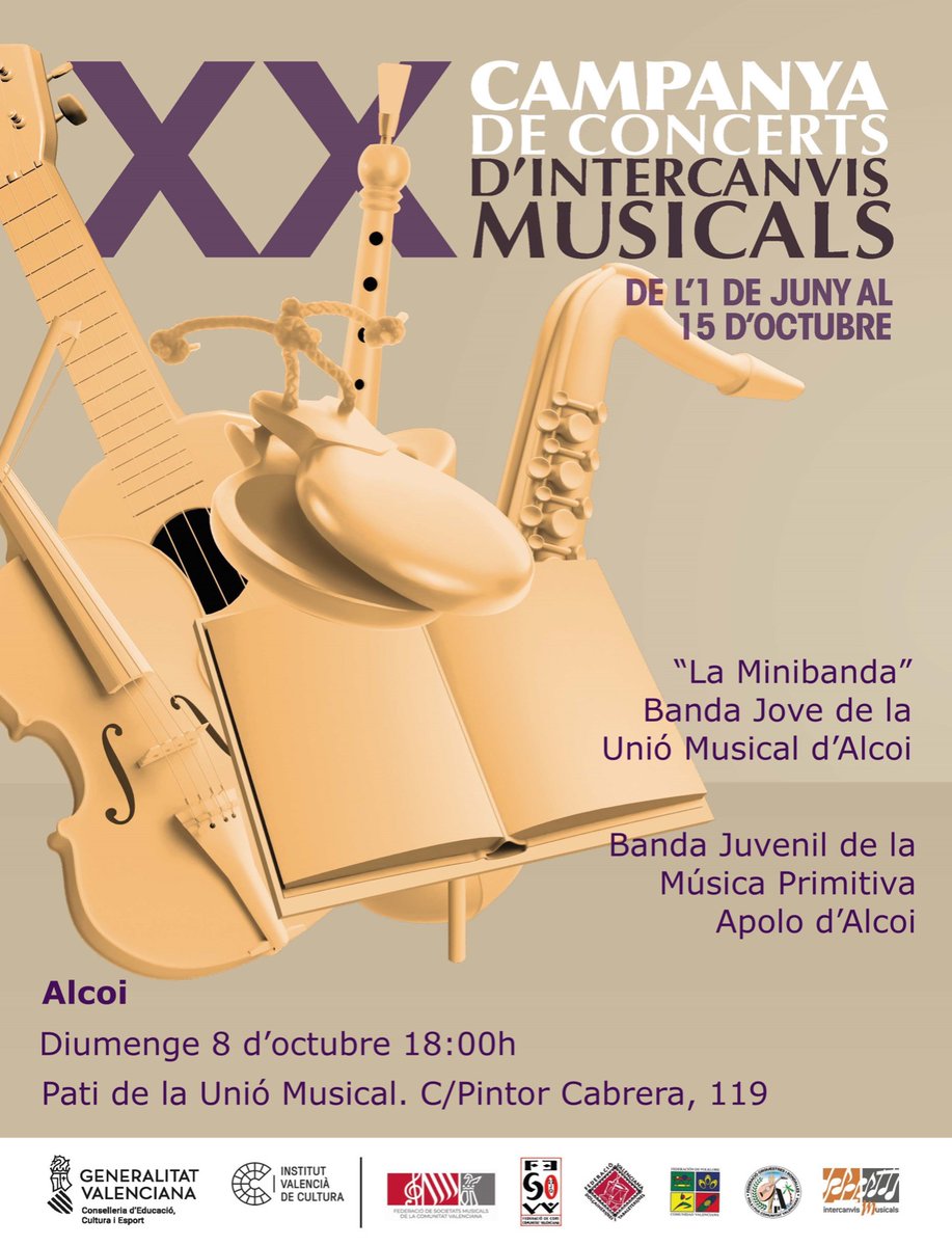 UnioMusical's tweet image. 👉Concert de la nostra "Minibanda" i la Banda Juvenil de la Música Primitiva Apolo d'Alcoi dins la XX Campanya de Concerts d'Intercanvis Musicals

⏱Aquest diumenge a les 18:00 a la nostra seu: Carrer Pintor Cabrera 119

Esteu tots convidats! 🥰