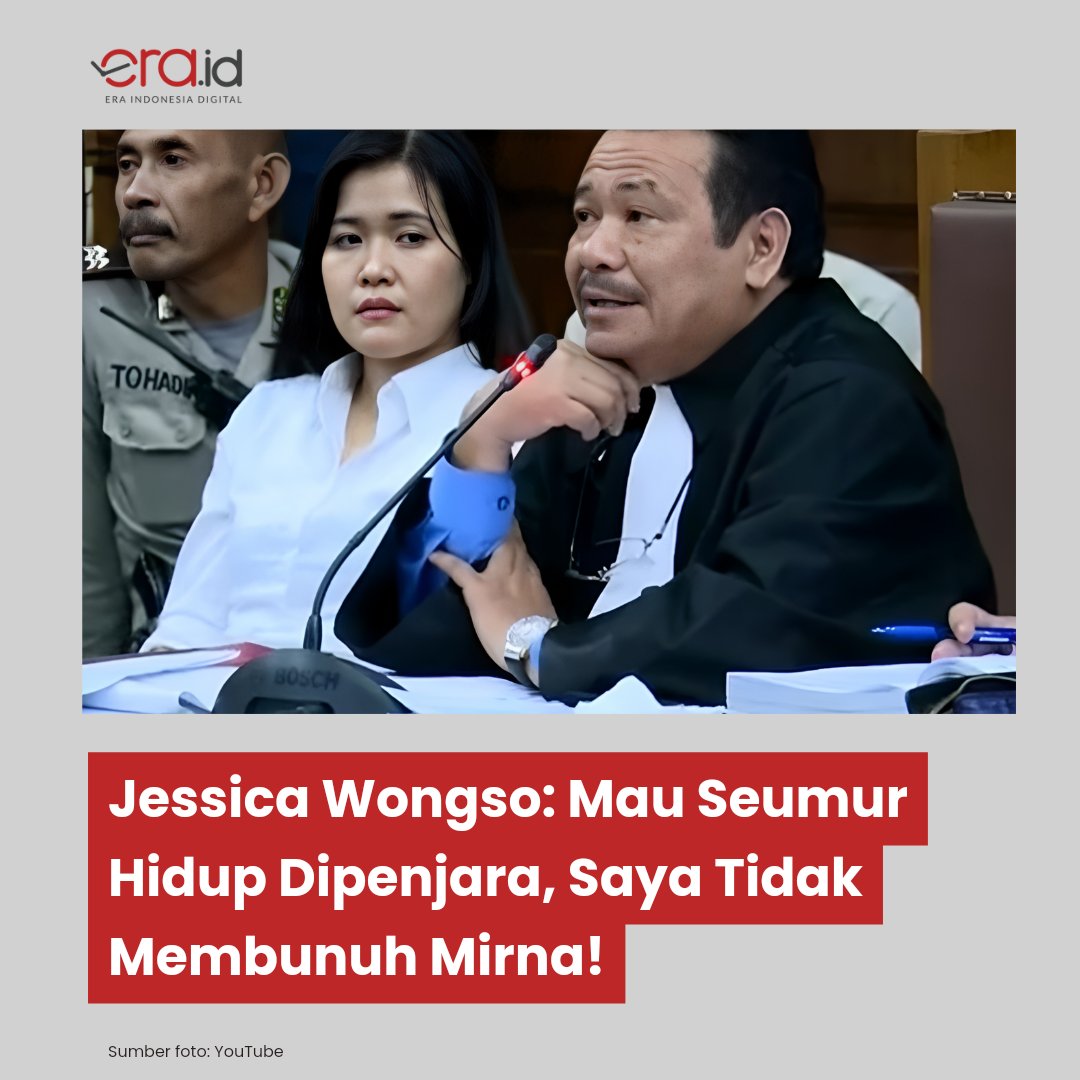 eradotid's tweet image. [NEWS EXPLAINED]

Tiga tahun lalu, Jessica sempat ditawarkan grasi tapi ia menolak saat tahu syaratnya adalah mengakui sudah membunuh Mirna. Sekarang pun, setelah 7 tahun dipenjara, Jessica lebih memilih dipenjara seumur hidup daripada mengakui membunuh demi Grasi.