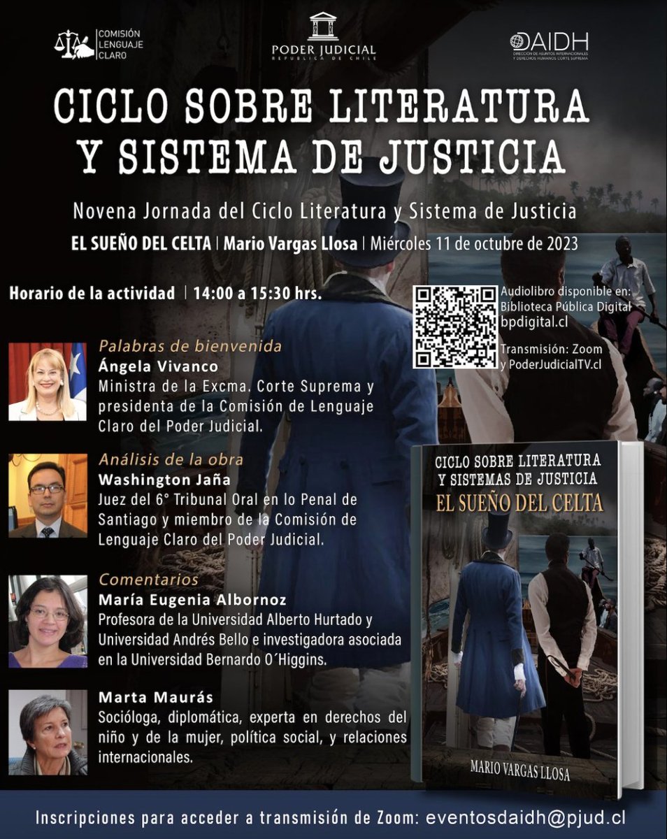 Literatura y Sistemas de Justicia: Nueva jornada analizará novela de Mario Vargas Llosa “El sueño del Celta” pjud.cl/prensa-y-comun…