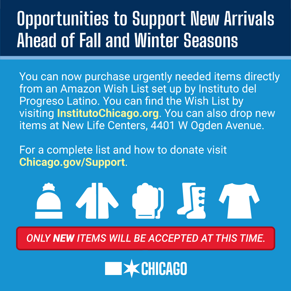 Chicago OEMC on X: Since August 31, 2022, the City of Chicago has welcomed  more than 17,000 new arrivals. With cold weather approaching, warm  clothing, winter coats and other essential items are