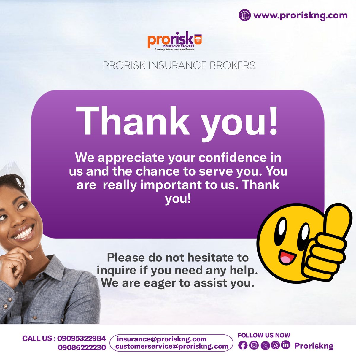 Proriskng's tweet photo. 🌟 Celebrating #CustomerServiceWeek with gratitude to our amazing clients! 🤝 Your trust drives our commitment to excellence. Cheers to a future of continued service! #Prorisk #TeamService 🙏 https://t.co/uMtH84BzZp