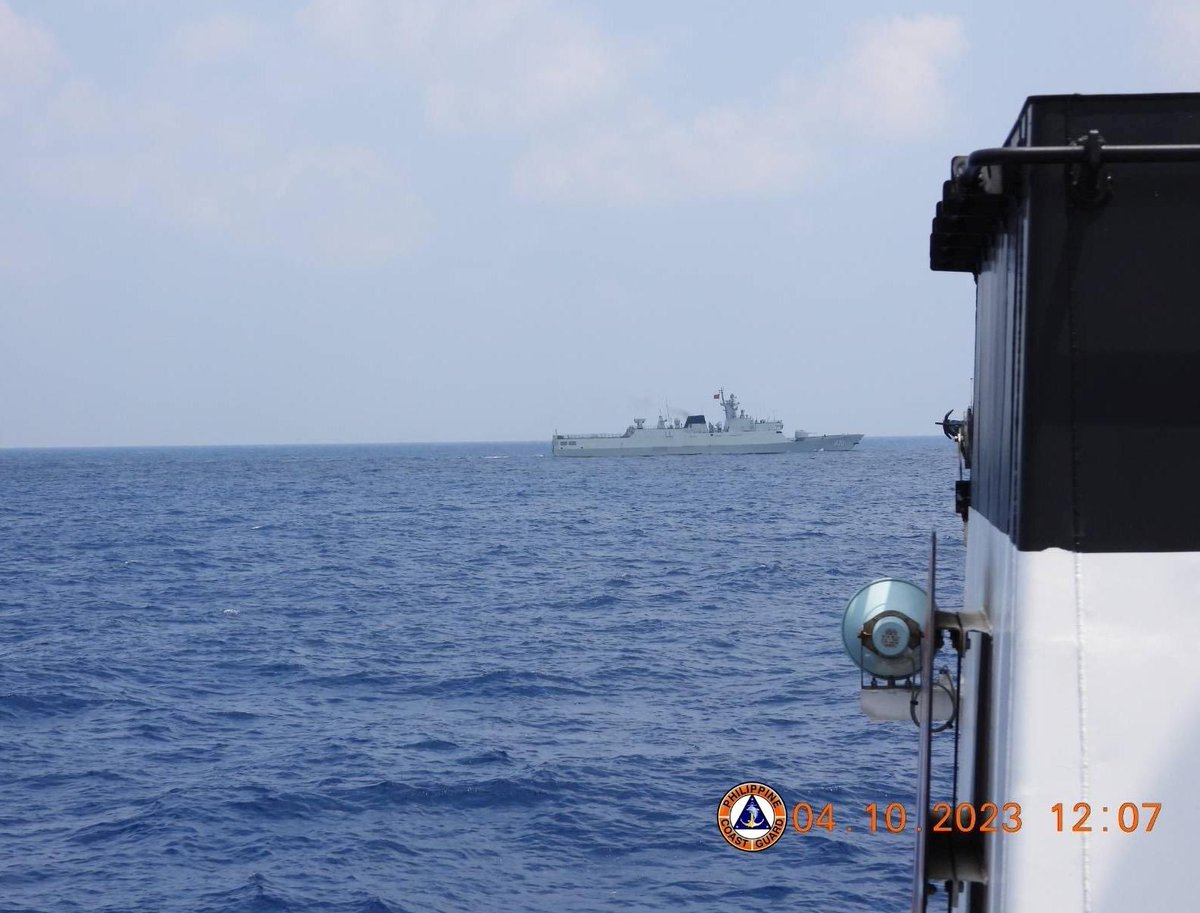 jaytaryela's tweet photo. During the last successful Rotation and Resupply (RORE) mission, it is important to note the actions taken by the People's Republic of China:

1. A Chinese Coast Guard (CCG) vessel (21556) performed dangerous maneuver, coming as close as 1 meter to the @coastguardph vessel (BRP SINDANGAN).

2. The People's Liberation Army Navy (PLA-N) ship with bow number 630 approached BRP SINDANGAN within a distance of only 0.5 nautical miles for the first time.

3. A total of five (5) Chinese Maritime Militia (CMM) vessels once again actively assisted the CCG in blocking our PCG vessels.

4. The PCG observed the PLA aircraft Y8Q conducting surveillance in Sabina Shoal and leaving when the resupply contingent arrived near Ayungin Shoal.

5. The PCG recorded a total of 8 dangerous maneuvers carried out by the CCG and CMM.

6. A total of 4 CCG vessels were dispatched to obstruct the resupply mission, and they were actively assisted by 5 CMM vessels. Notably, 2 of the CCG vessels were nearly the same size as the MRRV. This suggests that their objective may have been to address the "David and Goliath" scenario, and to potentially provide more maneuverability for the CCG in their efforts to block the RoRe mission.