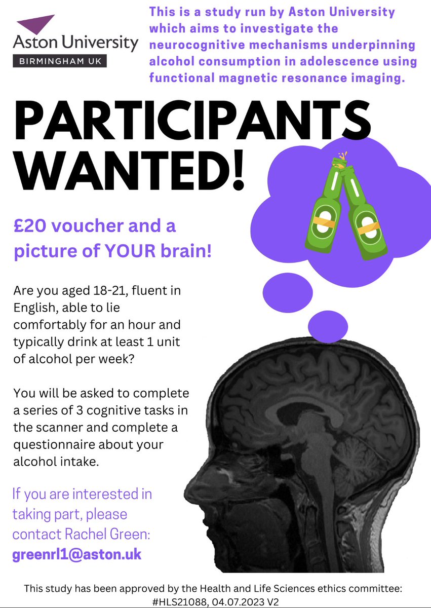 Hi everyone, I’m recruiting for my latest study at <a href="/Aston_IHN/">Aston Institute of Health & Neurodevelopment (IHN)</a>, please share ☺️