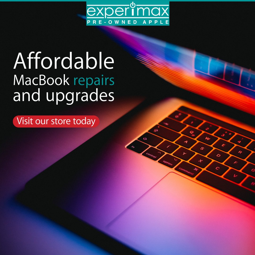 Is your MacBook running slow? Battery not holding a charge? Bring it to Experimax.

We will assess it in order to fix or upgrade your MacBook and get it running like new.

Find our pricing here: experimax.co.za/repairs-upgrad…
•
•
•
#Experimax #apple #macbook #macbookrepairs #repairs