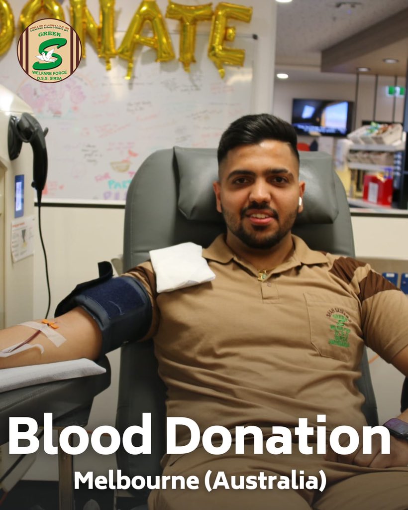GreenSwelfares's tweet photo. Big applause for Shah Satnam Ji Green 'S' Welfare Force Wing volunteers in Melbourne Australia, stepping forward to donate blood🩸 for patients in need. Their selfless actions exemplify true compassion and community spirit. Let's spread the word and inspire others! #DeraSachaSauda #DonateBloodSaveLives