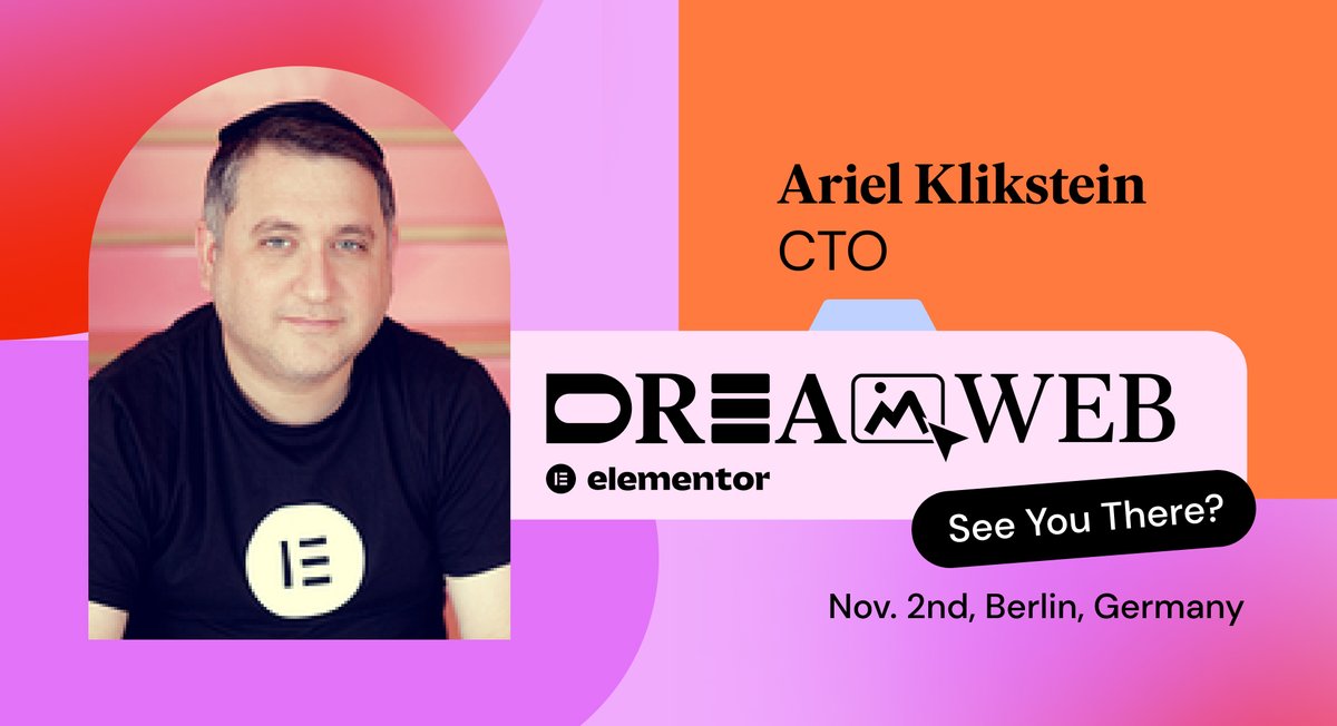 Excited to announce that I'll be at the Elementor "Dream Web" event in Berlin, Germany on Nov 2nd! Let's chat about the future of Elementor and beyond.

See you there! 🌐 #Elementor #DreamWeb
