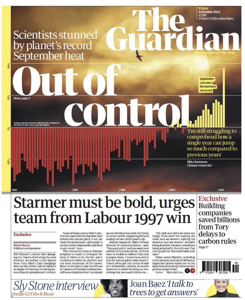 Esto es, prensa del planeta: 

No hay otro tema que necesite más portadas, más atención, más columnas, que el desmoronamiento del poco equilibrio que le quedaba a nuestro clima. 

¿Te imaginas ver de aquí unos años las portadas de la prensa que se sigue dedicando a desinformar?