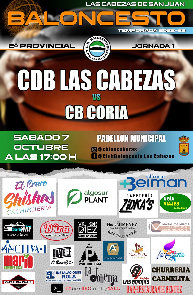 🏀SENIOR🏀

➡️¡Comienza la liga! Primer partido de nuestro equipo senior contra CB Coria... ¡En casa!

📅🕢Sábado a las 17:00

📍 Pabellón Cubierto Municipal Las Cabezas 

!Os esperamos a todos!