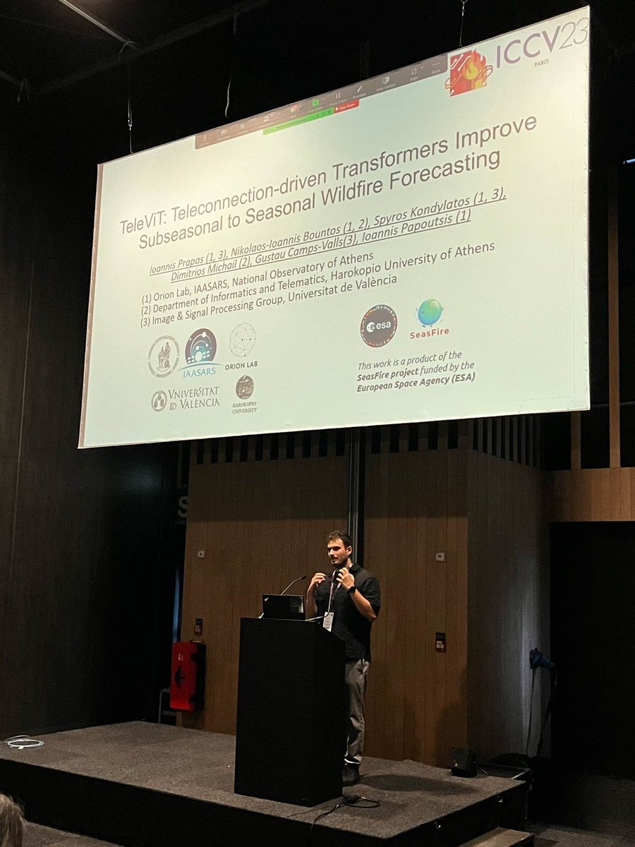 TeleViT "Teleconnection-driven Transformers Improve Subseasonal to Seasonal Wildfire Forecasting" won the Best Paper Award 🏆 at the Artificial Intelligence for Humanitarian Assistance and Disaster Response Workshop of <a href="/ICCVConference/">#ICCV2025</a> 

#ICCV2023 🇫🇷