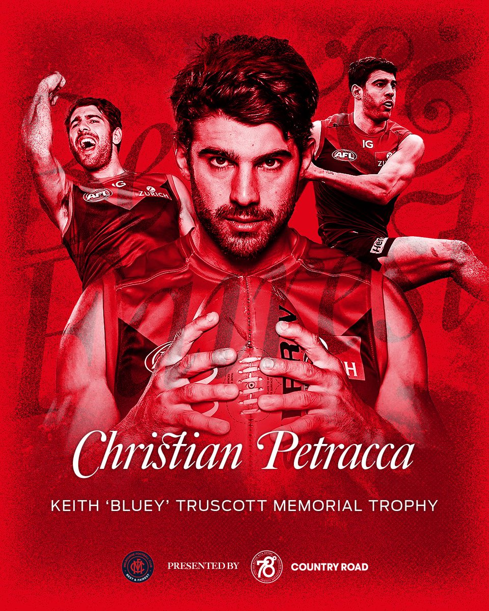 melbournefc's tweet photo. Our 2023 Keith ‘Bluey’ Truscott Memorial Trophy winner. 🥇 🏆

📝 | https://t.co/cJNutJsSou https://t.co/Y0Ys8zMbp0