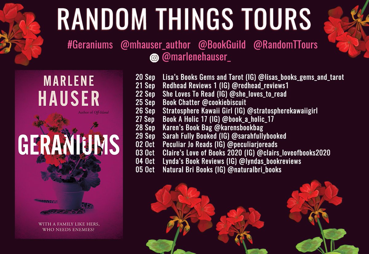 RandomTTours's tweet image. MASSIVE THANKS #RandomThingsTours bloggers for supporting #Geraniums @mhauser_author 

Please share reviews on Amazon/Goodreads