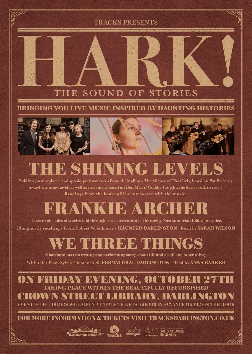 TracksDarlo's tweet photo. HARK! The Sound of Stories returns to the beautiful @DarlLibs AND we're bringing @MrJKetch back to celebrate!
With support from @frankiearcherm and We Three Things... (and a pop-up bar, obvs).
27 October, doors 7pm. Adv £10
https://t.co/TPScrEJdiX
#livemusic #supportyourscene https://t.co/HaF6wqa9Ll