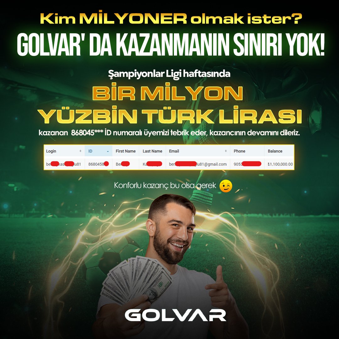 golvar_official's tweet photo. Golvar' da kazanmanın sınırı yok!

💵Milyonerlerin tercihi Golvar...

📲Golvar Giriş: https://t.co/5tzPktKxvV

#Golvar #Golvartv #UCL https://t.co/cHf1kynETi