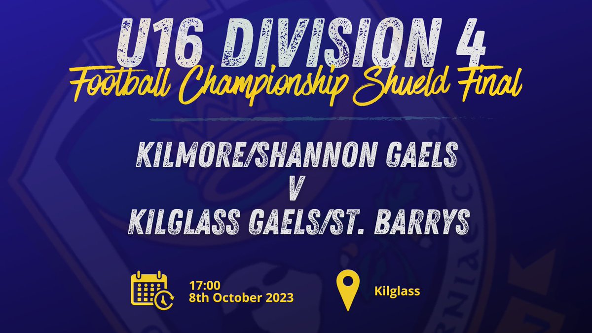 Kilmore/Shannon Gaels meet Kilglass Gaels/St. Barrys in the U16 Division 4 Football Championship Shield Final in Kilglass on Sunday at 5pm. Tickets must be purchased in advance via the link below. 👉 bit.ly/3Bznfry #RosGAA