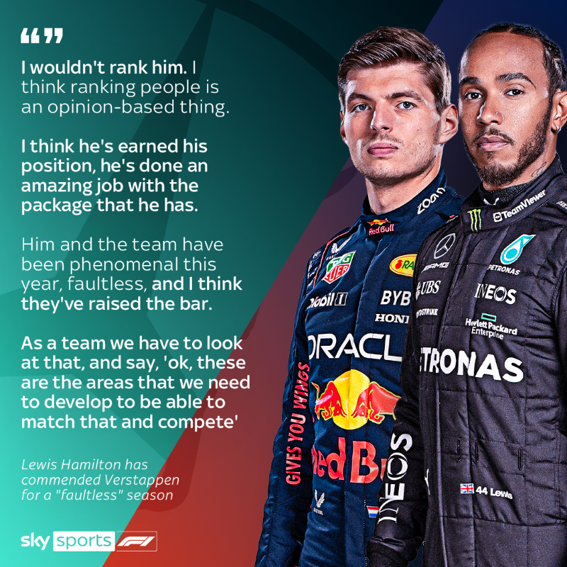 SkySportsF1's tweet photo. Nothing but praise from Lewis Hamilton for Max Verstappen 🤝