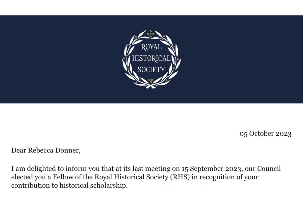 Delighted to be elected a Fellow of the Royal Historical Society. @RoyalHistSoc