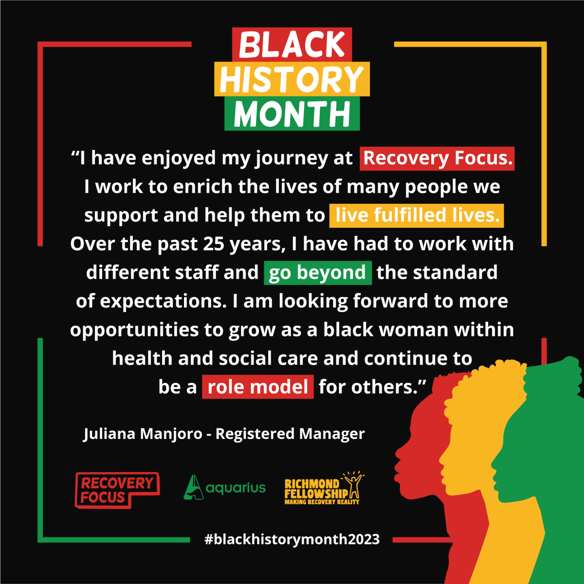 We're celebrating the incredible journey of Juliana Manjoro (Registered Manager), who has dedicated an inspiring 25 years to Recovery Focus!

Her leadership &amp; dedication are a testament to the positive impact black individuals make in our communities every day. #BlackHistoryMonth