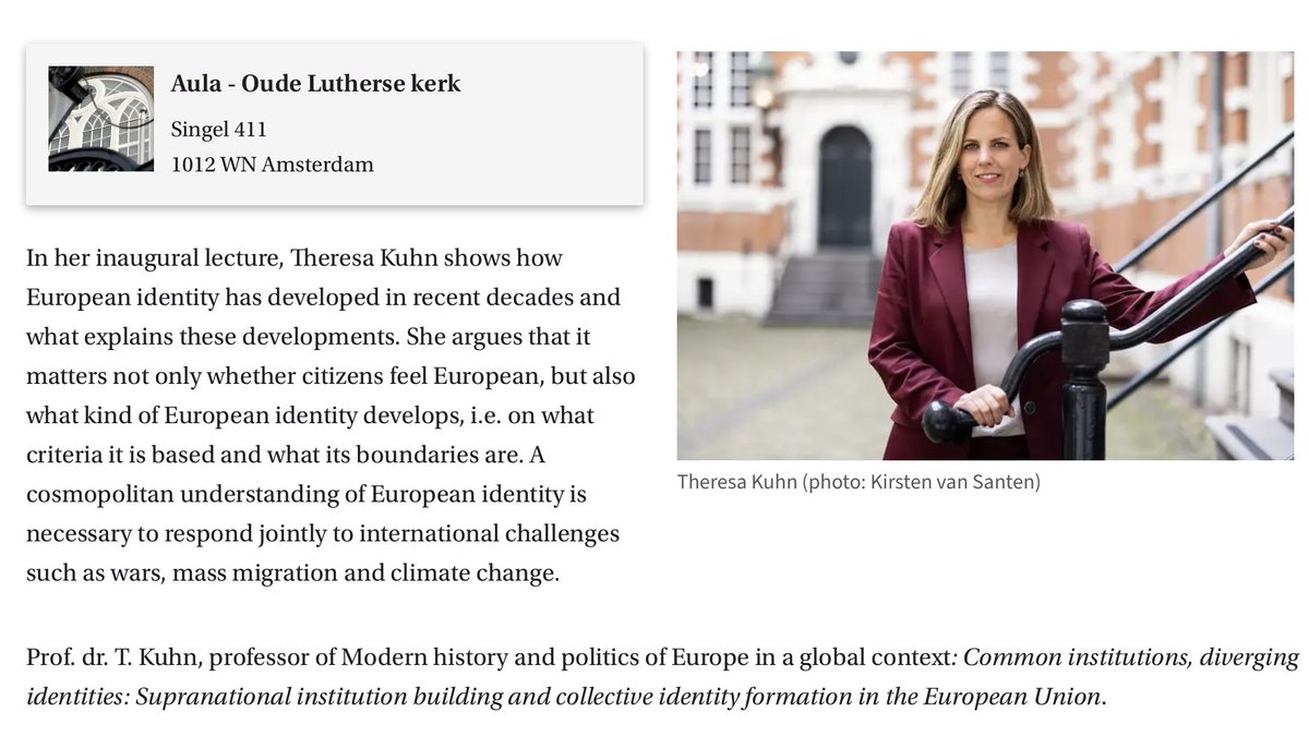 Theresa Kuhn (@theresajkuhn) on Twitter photo On Friday 13 October at 16:30 I will give my inaugural lecture as Professor of Modern history and politics of Europe in a global context at the University of Amsterdam
All are welcome to attend the lecture and drinks afterwards!
uva.nl/shared-content… On Friday 13 October at 16:30 I will give my inaugural lecture as Professor of Modern history and politics of Europe in a global context at the University of Amsterdam
All are welcome to attend the lecture and drinks afterwards!
uva.nl/shared-content…