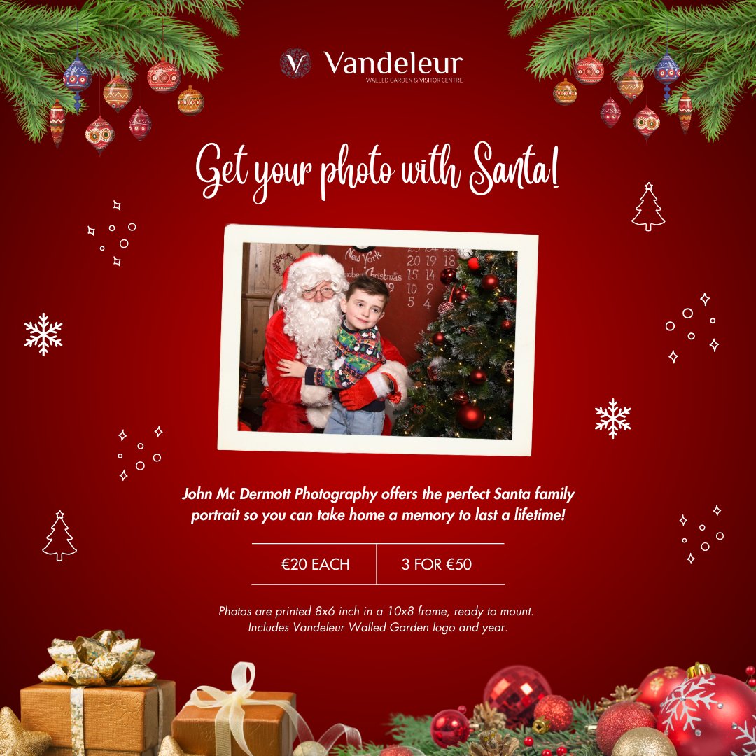VandeleurWG's tweet image. Are you visiting Santa at @VandeleurWG? 🎅🎄

👉 Book online: vandeleurwalledgarden.ie/our-events/

Don't forget to get a photo 📷 #JohnMcDermottPhotography will be there on the night offering the perfect Santa family portrait, so you can take home a memory to last a lifetime! 🎞️ #VisitSanta