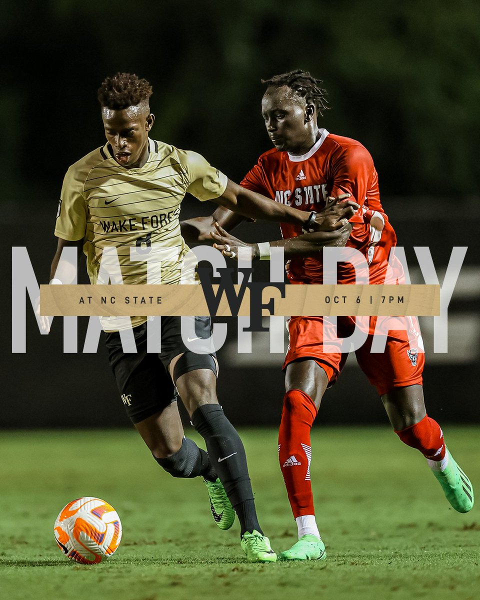 𝐌𝐚𝐭𝐜𝐡𝐝𝐚𝐲 𝟏𝟐. 𝐁𝐢𝐠 𝐅𝐨𝐮𝐫 𝐁𝐚𝐭𝐭𝐥𝐞.

🆚 NC State
🕖 7 p.m.  
🏟️ Dail Soccer Field | Raleigh, N.C. 
📺 deacs.info/48L00LN
📊 deacs.info/48IAjLP

#GoDeacs 🎩