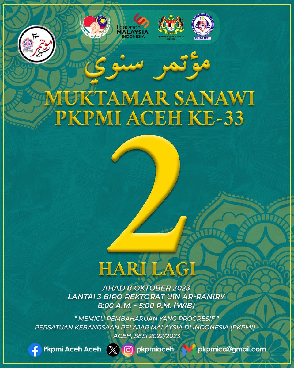 PkpmiA's tweet photo. [INFO : "COUNTDOWN PROGRAM MUKTAMAR SANAWI PKPMI ACEH KALI KE-33"] https://t.co/bru36wP0EN