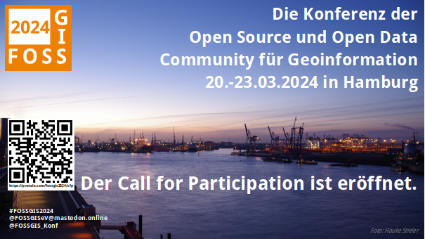 Die Vorbereitungen zur FOSSGIS-Konferenz 2024 @TUHamburg laufen. 

Der Call for Participation #FOSSGIS2024 ist für Einreichungen geöffnet bis zum 06.11.2023: fossgis-konferenz.de/2024/callforpa…

#FOSSGIS #OSGeo #OpenData #OSM #OpenStreetMap #Hamburg #TUHamburg #HCU