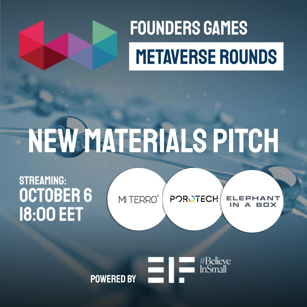 🚀 Webit's Founders Games' Metaverse Rounds, powered by the <a href="/EIF_EU/">European Investment Fund</a>,  episode 3, shining the spotlight on the theme of New Materials - streaming today at 6:00 PM EET
Link: lnkd.in/dp3Z8WfZ