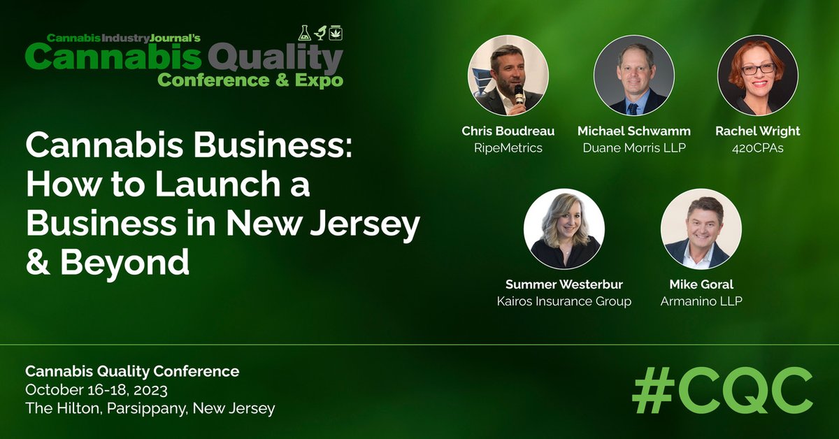 Don't miss the highly anticipated #CQC event on OCTOBER 17th, where our board members will take stage to share valuable insights to launch a successful #cannabis business in New Jersey.

Event info @ cqcexpo.com
Use code "PARTNER60" for 60% off!
