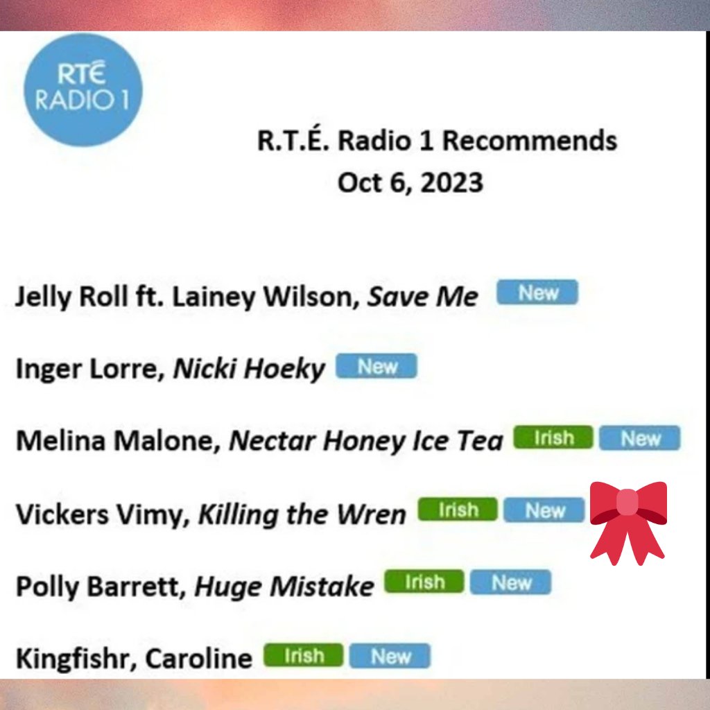 We're thrilled to bits for our lovely friends Vickers Vimy whose beautiful song KILLING THE WREN features on this week's @RTERadio1 @RTERadio1Music Recommends List!