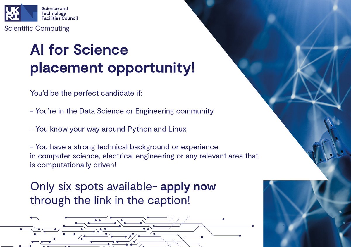 Are you a member of the research software engineering community? If yes, don’t miss this amazing placement opportunity! Enhance your skills in carpentry, model development, and various aspects of AI for science! Apply now: scd.stfc.ac.uk/Pages/BASE-II-… #EnergyEfficiency #energy