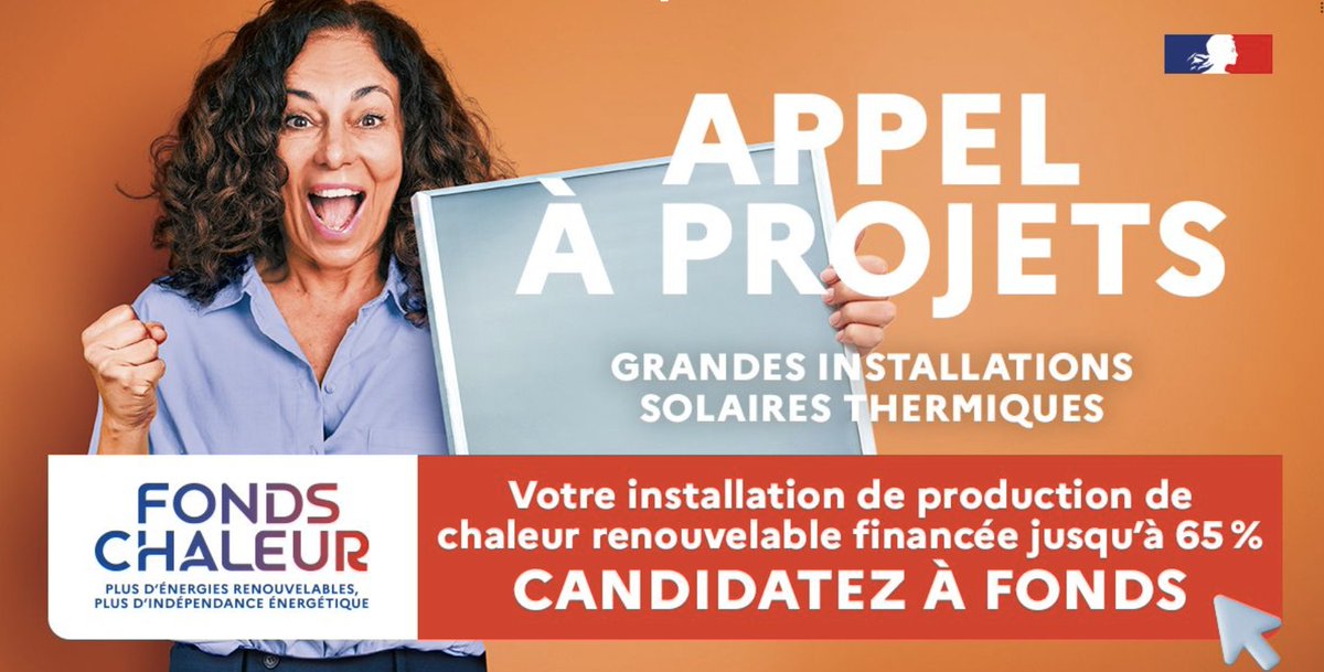 [#FondsChaleur]
🗣 #Industriels, candidatez à l'appel à projets « Grandes Installations Solaires Thermiques (GIST) » ! L’objectif ? Soutenir la filière solaire thermique pour faciliter son développement et aider à l’émergence de projets de grande taille 👉agirpourlatransition.ademe.fr/entreprises/ai…