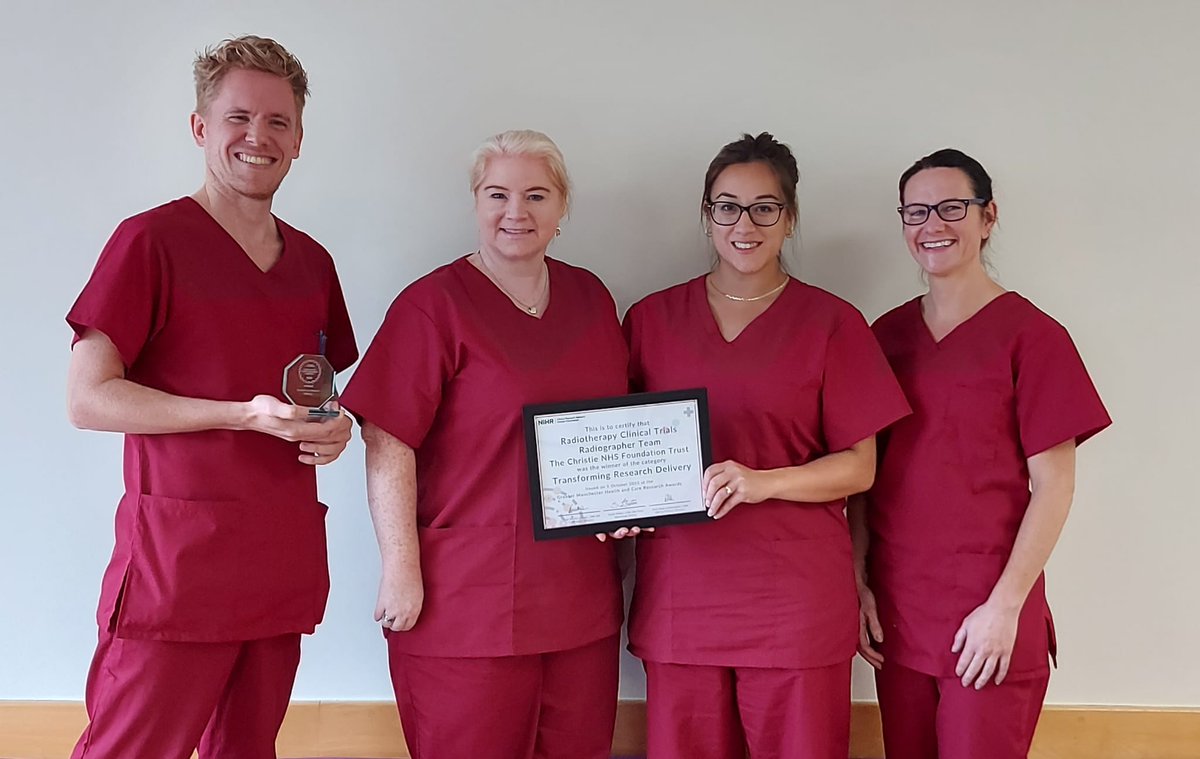 Congratulations to our research radiographers who won a Greater Manchester Health and Care Award last night. 🥳

They were recognised for transforming how their research is delivered. 

🧵1/3