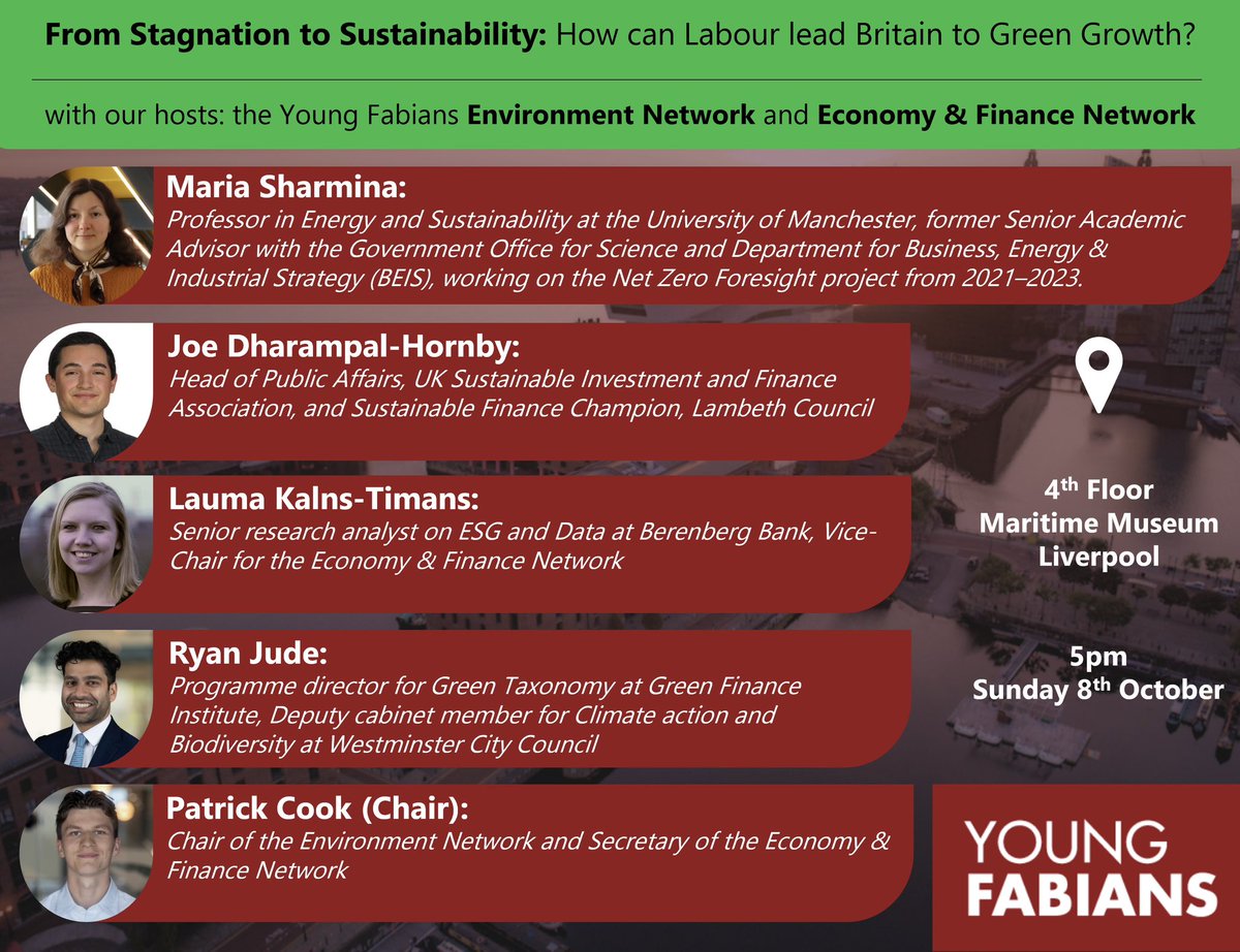 ANNOUNCEMENT 📢 We're excited to announce that Maria Sharmina from the University of Manchester will be taking part as a panellist for our fringe event this Sunday. Hear her thoughts and ideas on how a Labour govt could supercharge Green Growth in the next decade 🌱