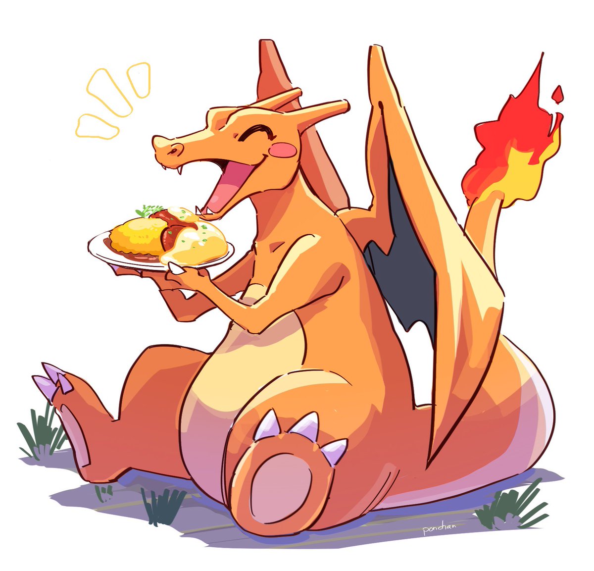 charizard no humans pokemon (creature) holding closed eyes open mouth food solo  illustration images