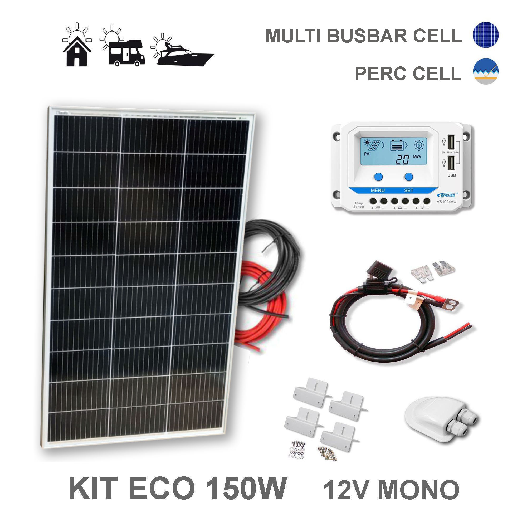 Kit Solar 200W PRO 12V panel solar placa monocristalina células PERC de  alta eficiencia - Viasolar