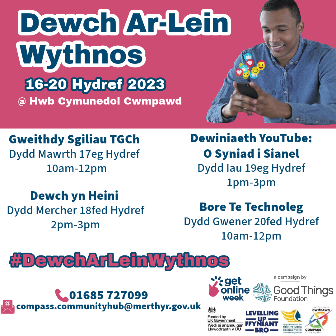 CompassComHub's tweet image. DEWCH AR-LEIN WYTHNOS!! 
GET ONLINE WEEK!! 

Mae Wythnos Ewch Ar-Lein rhwng 16 Hydref a 20 Hydref ac mae gennym ni rai gweithgareddau hwyliog i'ch helpu i wneud hynny. 

Get Online Week is 16th October to 20th October and we've got some fun activities to help you do so.