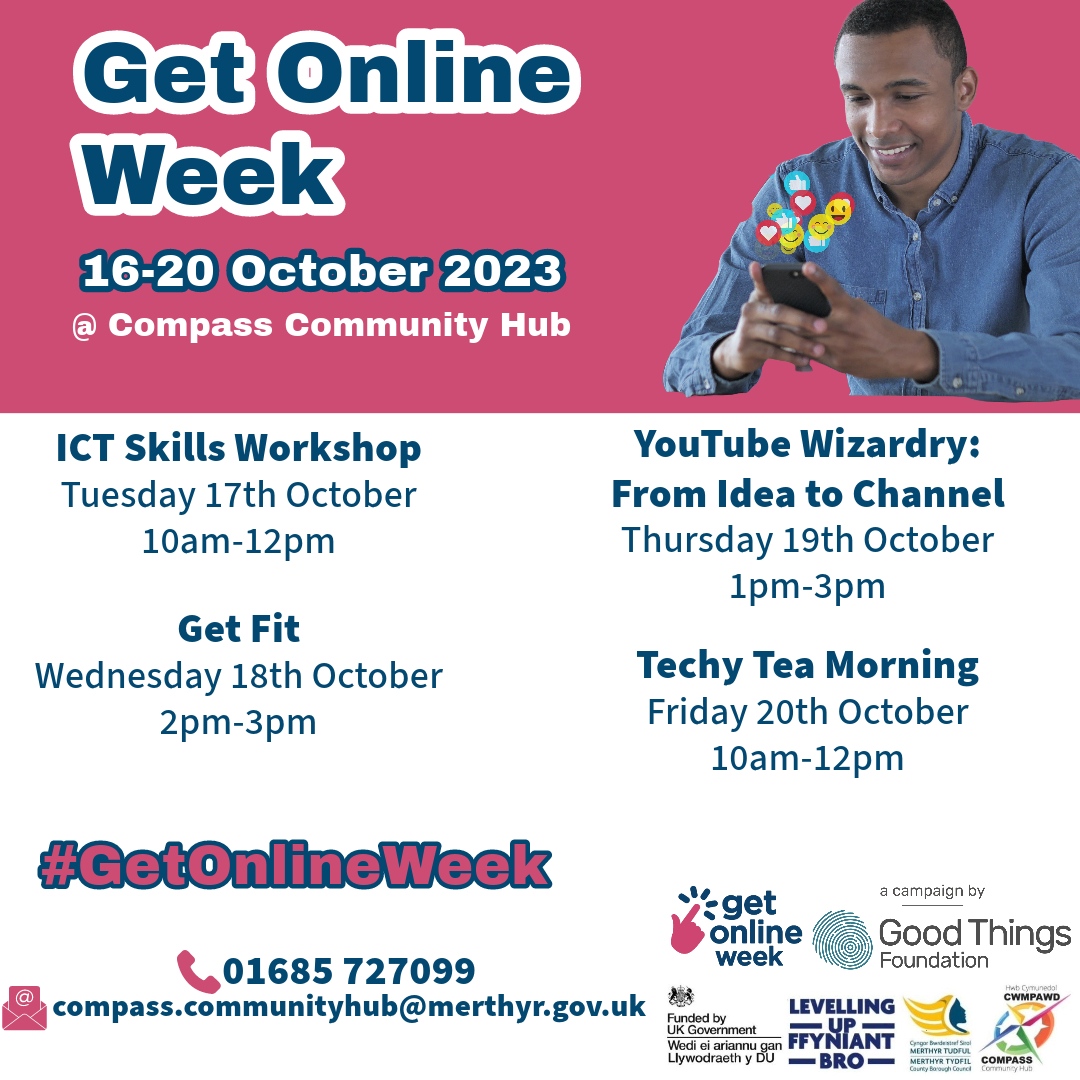 CompassComHub's tweet image. DEWCH AR-LEIN WYTHNOS!! 
GET ONLINE WEEK!! 

Mae Wythnos Ewch Ar-Lein rhwng 16 Hydref a 20 Hydref ac mae gennym ni rai gweithgareddau hwyliog i'ch helpu i wneud hynny. 

Get Online Week is 16th October to 20th October and we've got some fun activities to help you do so.