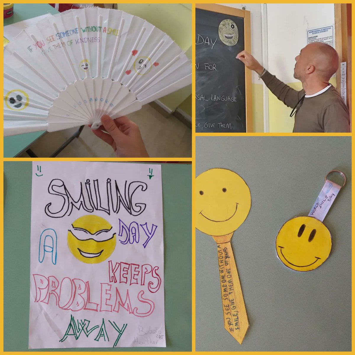 paolaiorio4's tweet photo. Today is #worldsmileday😊 ! A day to celebrate by drawing #smileyfaces, writing slogans to invite everyone to #smile, reading quotes about the importance of #smiling . Here are some drawings and objects by my students of II BT!
@IissEinaudi https://t.co/mEz7kqbyKB