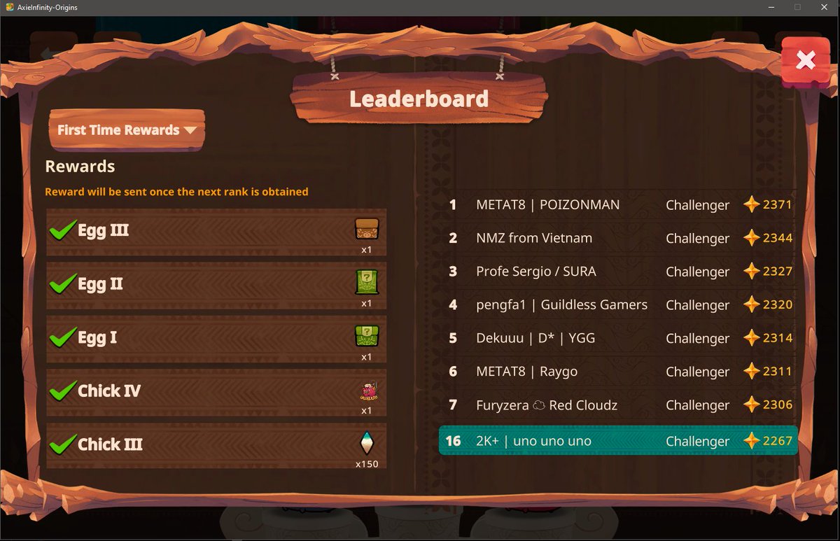 deuce_axie's tweet photo. LFG! my achievements so far!

top 16 - during mystic era (ended top 130+)
top 21 - during rare era (ended top below 150)

top 5 during off season 

LFG! #AxieOrigins https://t.co/syctTcwQdz