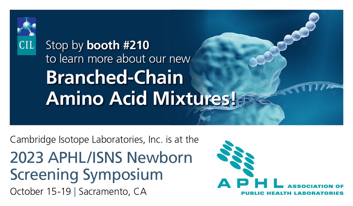 We are excited to exhibit at the #2023APHL Newborn Screening Symposium in Sacramento, CA! We have been producing stable isotope-labeled #standards for over 40 years. Stop by booth 210 to learn more about our new products. #APHLNBS #isotopes #MSMSscreening. bit.ly/3tjwk8y